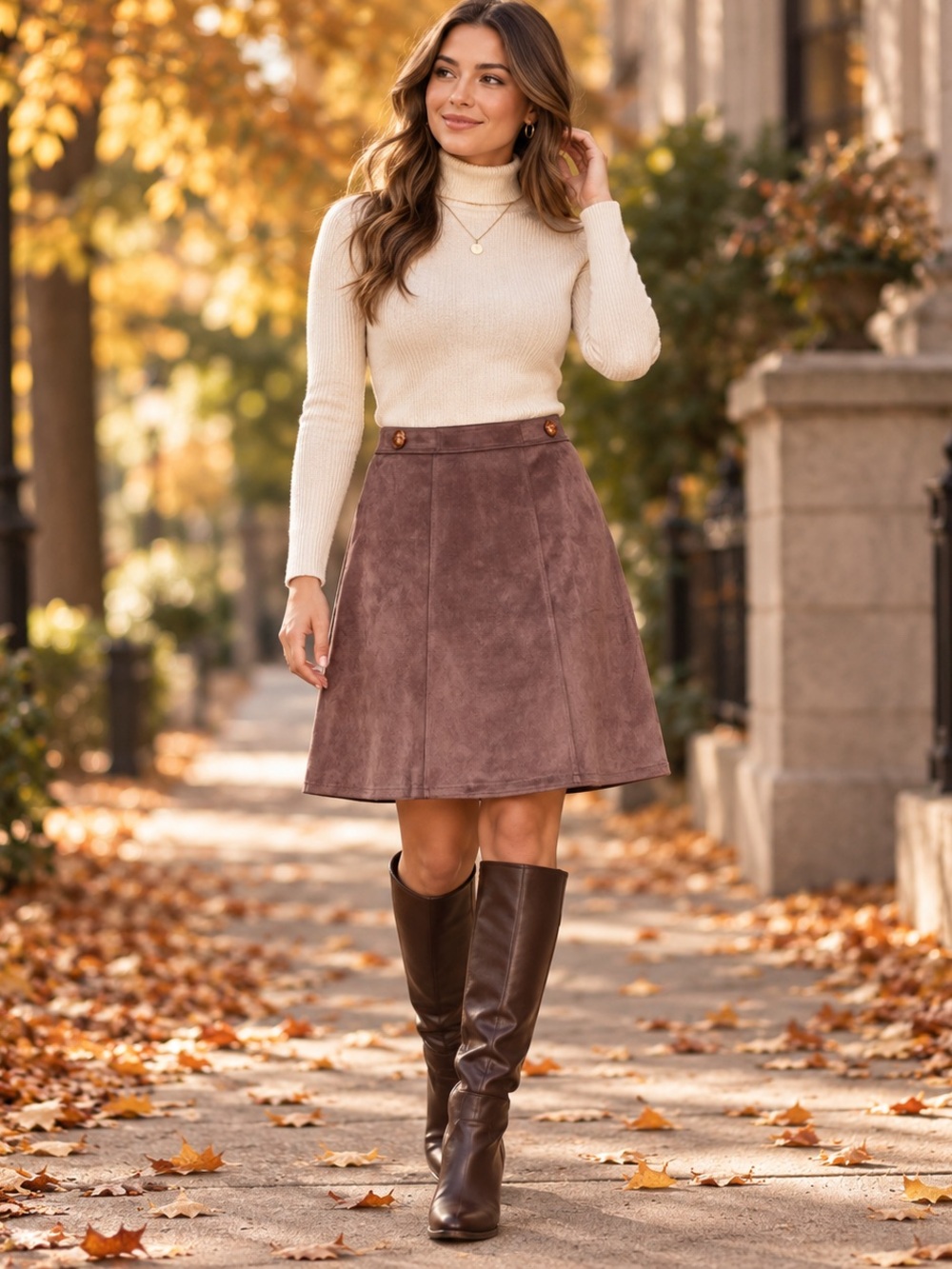 NWT NYCC Brown Faux Suede A-Line Skirt Knee Length Dark Academia